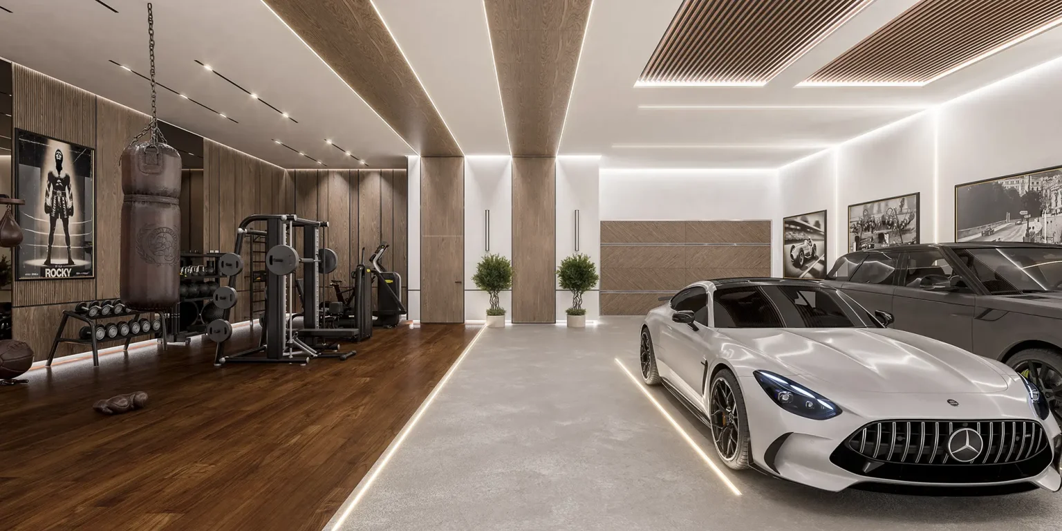 Garage and gym area from each sky villa apartments.